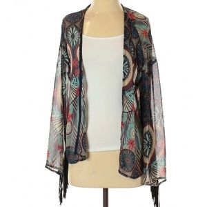 Charlotte Women's Floral Fringed Boho Kimono Med